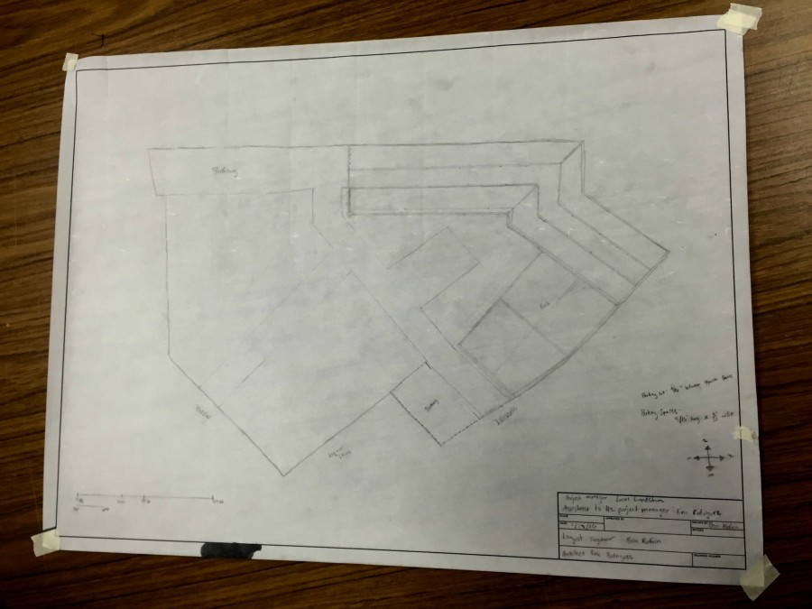 The blueprint Ben Kufrin, Lucas Lundstrum and Eric Rodriguez have been working on for their architectural drafting project.