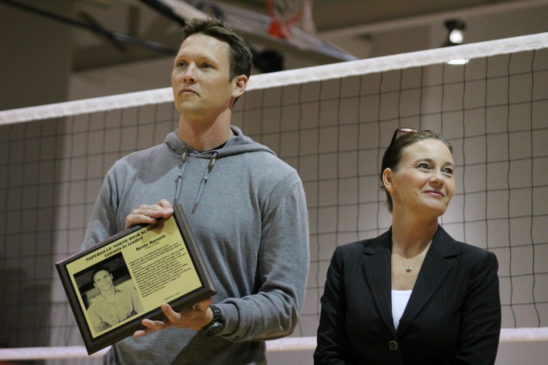 Photoslider: Naperville North alum Barnett honored at NN vs Benet Academy volleyball game