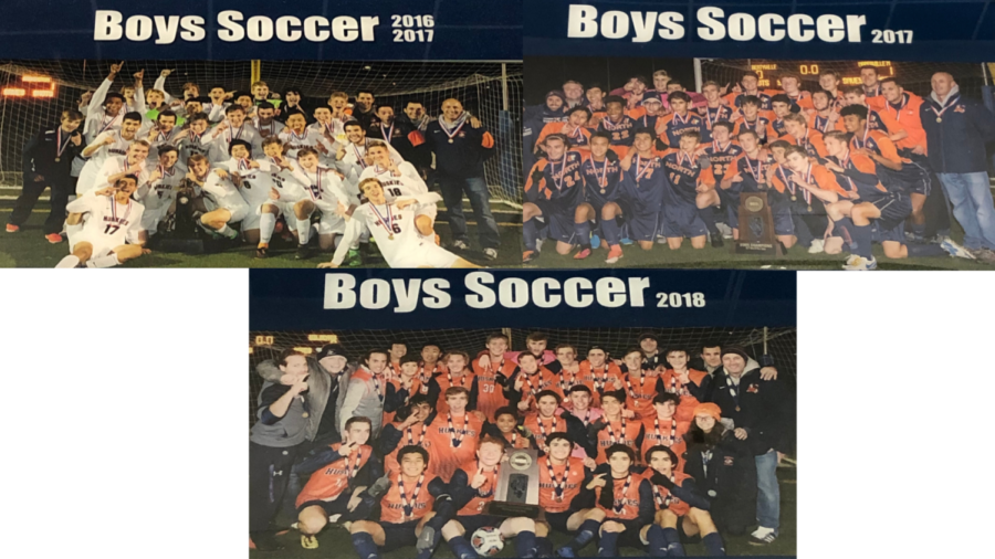 Top left: State Champions boys soccer team 2016-2017
Top right: State Champions boys soccer team 2017-2018
Bottom: State Champions boys soccer team 2018-2019
