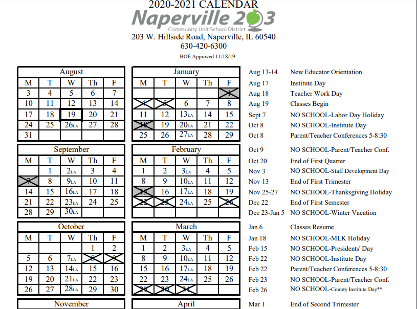 Naperville 203 Calendar 2022 District 203 Board Of Education Approves Longer Summer With New School Year  Calendar – The North Star