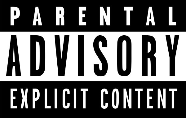 This label, which denotes explicit material in a piece of music, is becoming increasingly common on records today. Photo courtesy of StickPNG.