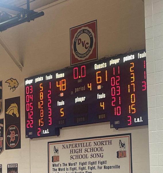 The final scoreboard of the Huskies' game against the Mustangs.