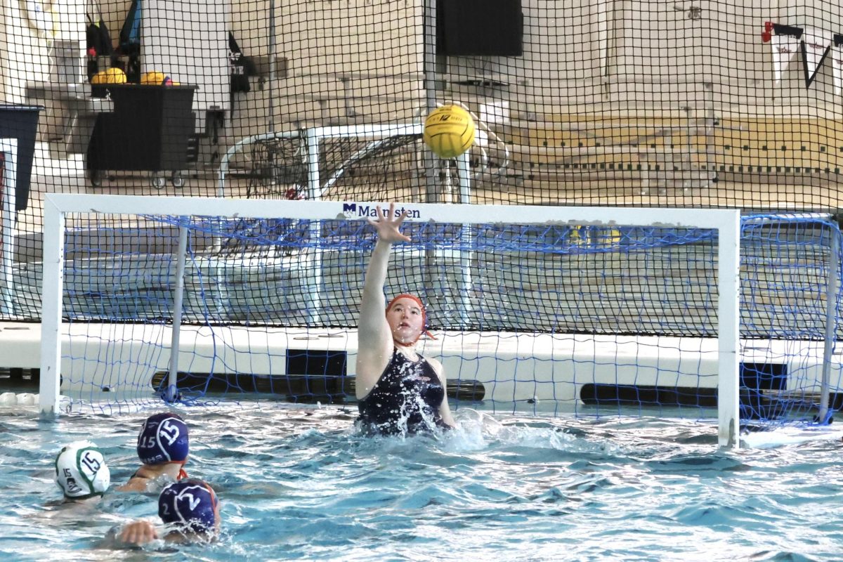Rugie Stackevicius (1) leaps up to block a shot.