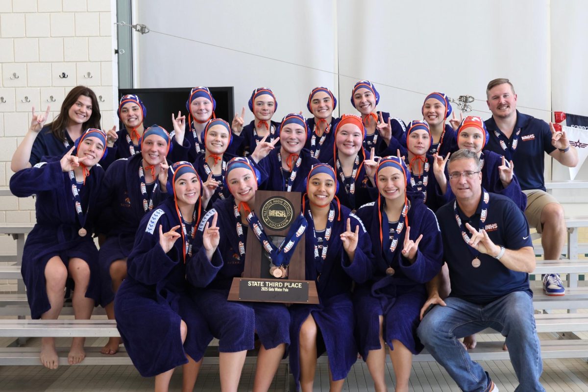 NNHS Girls Varsity Water Polo team posed after winning 3rd place at State.