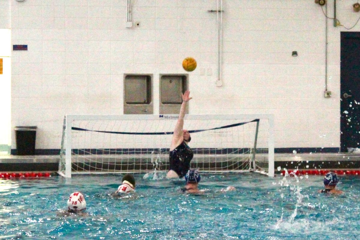 Rugie Stackevicius (1) reaches up to block a wayward shot.