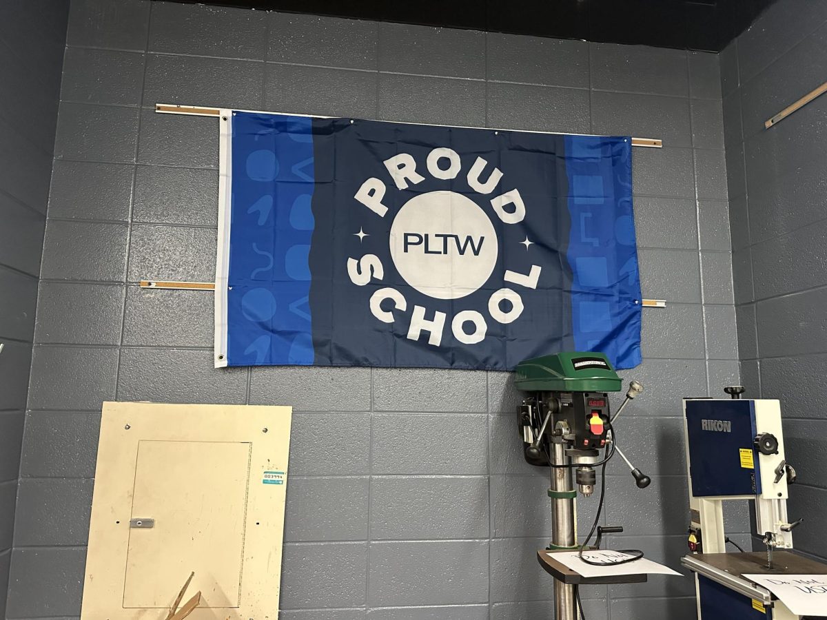 CTE classroom displays flag.