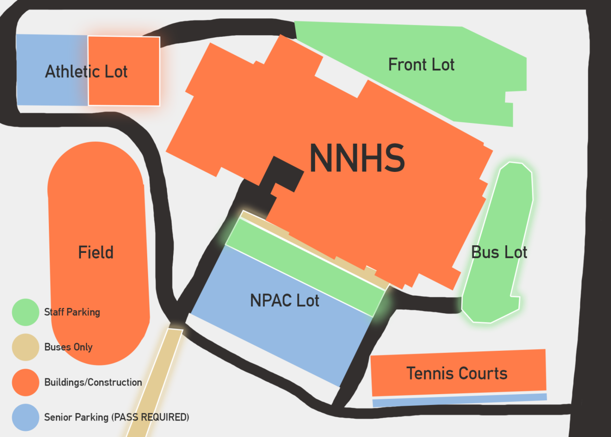 The new plan for senior parking involves moving the staff to what was previously the Bus Lot, and routing the bus drop off area to the NPAC entrance. Graphic by Vita Klein